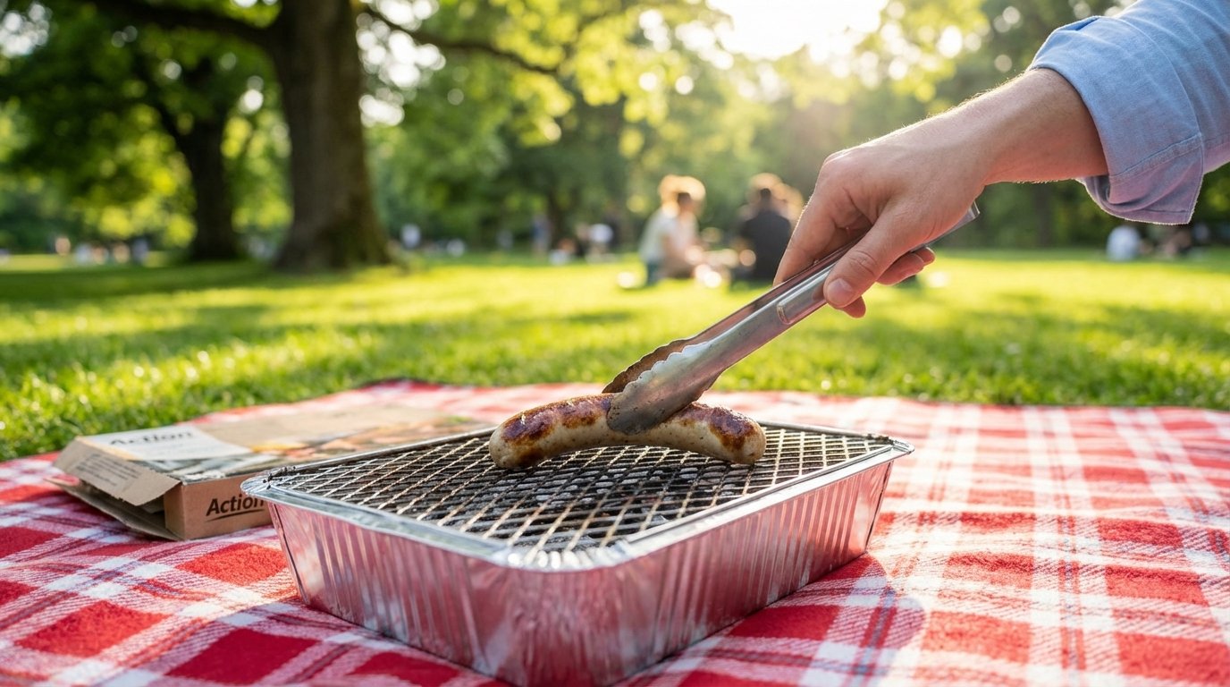 entdecken Sie den kompakten Action Grill für unter 5 Euro: tragbar, leicht und perfekt für spontane Grillmomente diesen Sommer