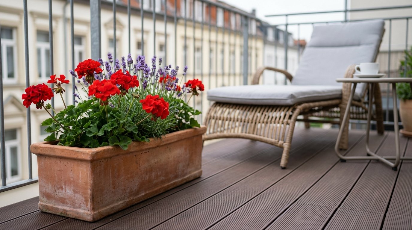 so gestalten Sie eine blütenreiche Terrasse mit günstigen Blumen und recycelten Materialien für mehr Ruhe und Gemütlichkeit im Freien