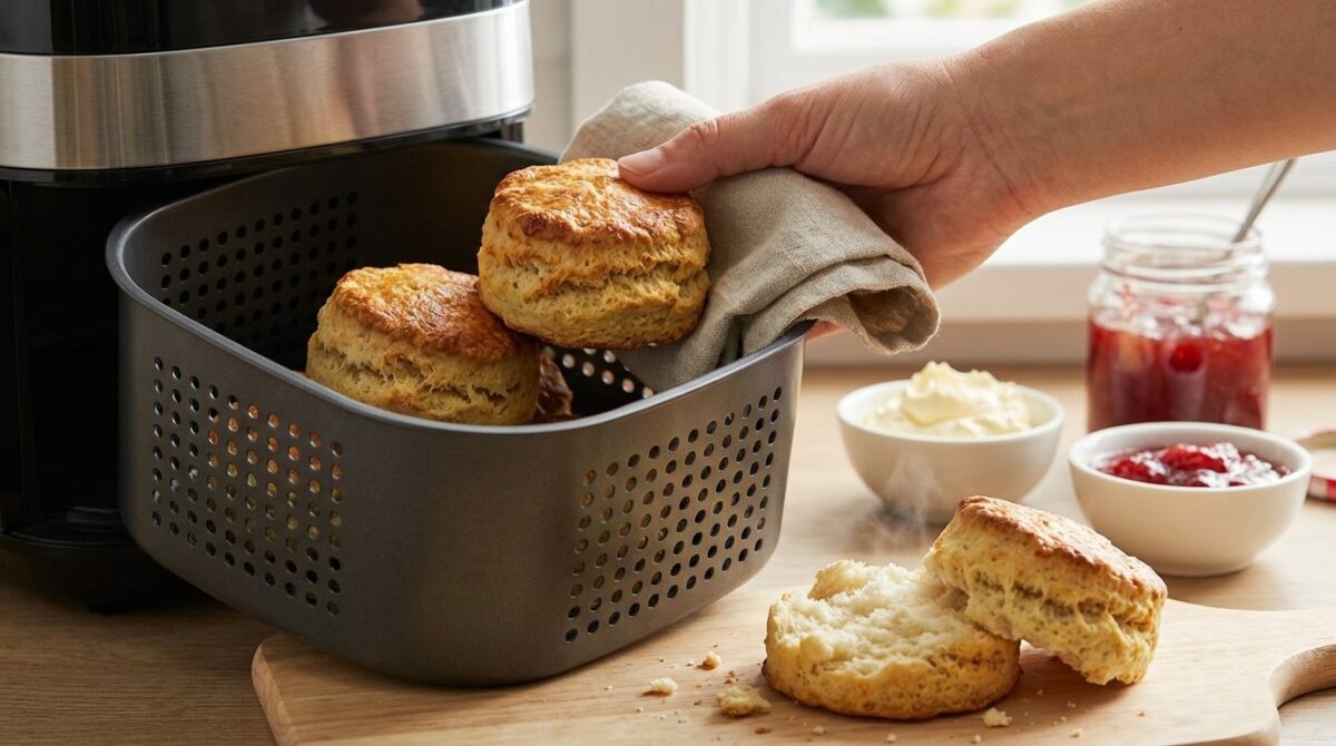 entdecken Sie, wie Sie knusprige Scones in der Heißluftfritteuse in nur 10 Minuten perfekt zubereiten und goldbraun backen können