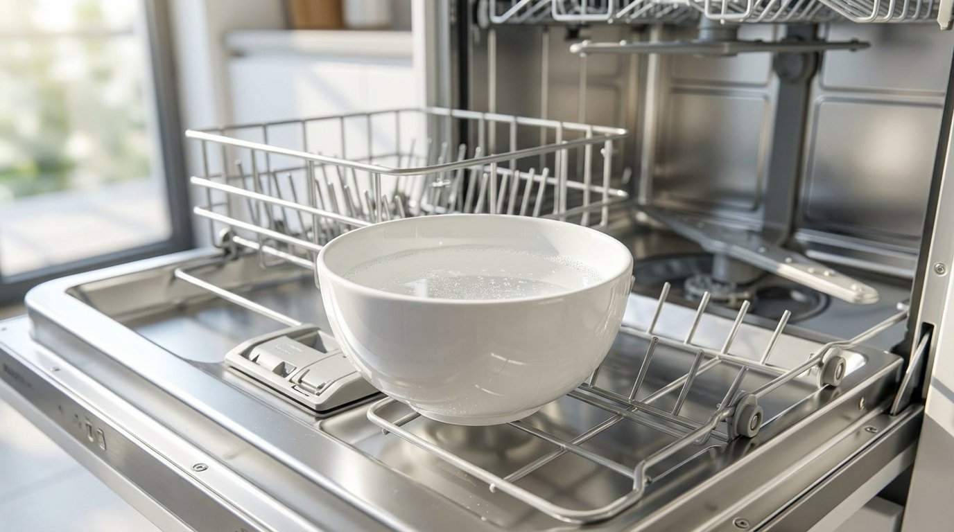 entdecken Sie die einfache Schüssel-Methode zur effektiven Reinigung Ihrer Spülmaschine und zur Beseitigung von muffigen Gerüchen ohne teure Spezialreiniger
