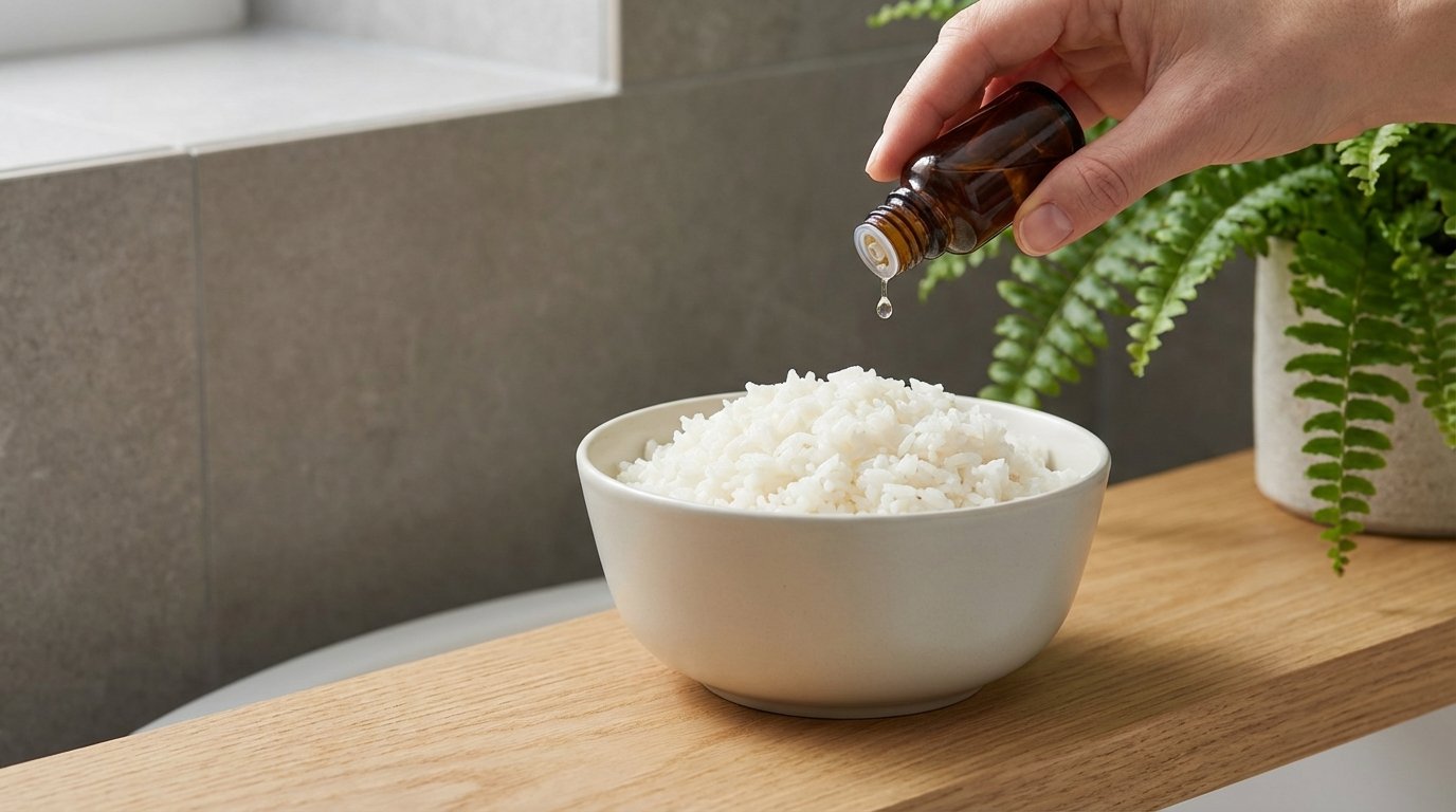 entdecken Sie, wie eine einfache Tasse Reis im Badezimmer Feuchtigkeit absorbiert und die Luftqualität verbessert mit diesem bewährten Hausmittel